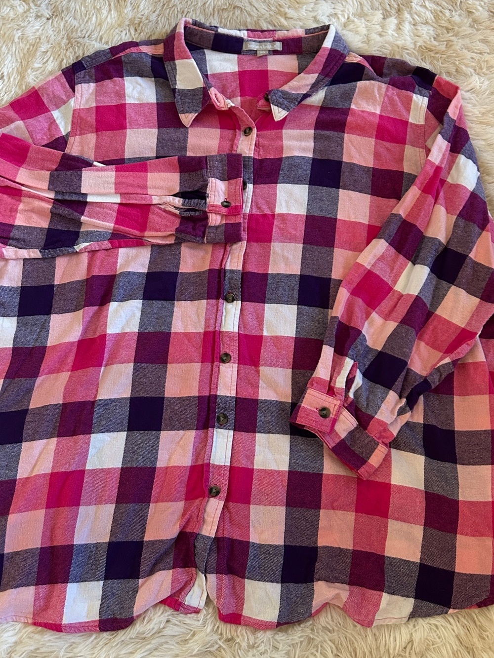 Woman Within Pink & Purple Plaid Button-Down Shirt
